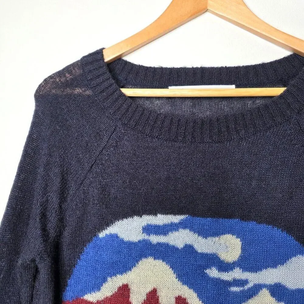 Woolrich Scenic Graphic Wool Mohair Blend Knit Sweater Mountain Camp Landscape
